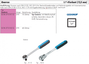 Knarren, 1/2"-Vierkant (12,5 mm), Gedore, Ratsche, Knarre